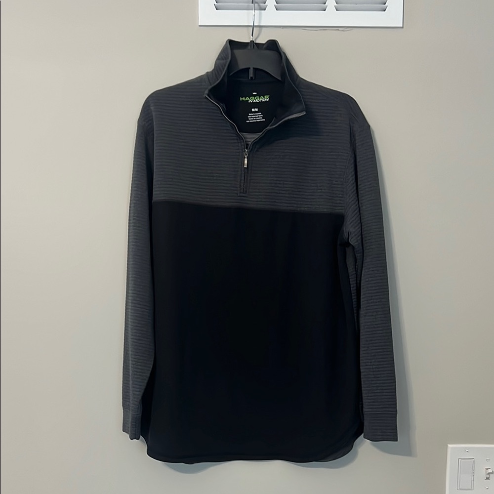 Men's Black and Gray Half-Zip Sweater